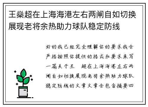 王燊超在上海海港左右两闸自如切换展现老将余热助力球队稳定防线
